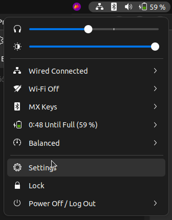 Entrando a la opción de Settings